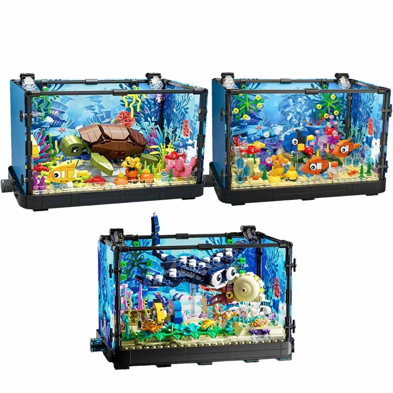 Marine Aquarium - Set Blok Bangunan Akuarium dengan Lampu,